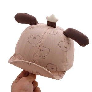 Cute pink baby baseball cap with bear ears and star ornament for sun protection