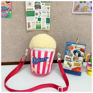 Sac à bandoulière en peluche en forme de pop-corn avec accessoires mignons