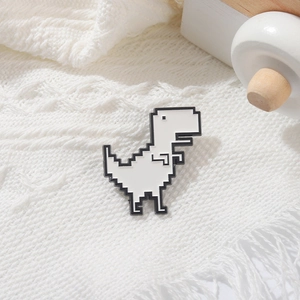 Minimalist white pixel dinosaur alloy brooch badge accessory with retro wave design