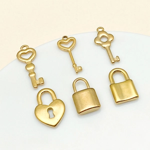 Golden stainless steel heart lock and key charms set for DIY jewelry necklaces