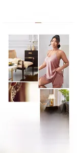 Detail of elegant dusty pink satin pajamas set featuring a V-neck camisole and matching shorts