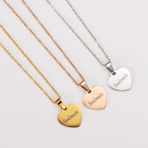 Three-color Soulmate engraved heart pendant necklaces in gold rose gold and silver