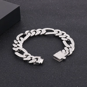 Silbernes 16mm NK Panzerarmband mit weißem Zirkon im Hip-Hop-Stil für Herren aus Edelstahl