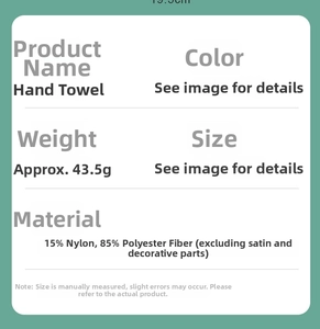 Detailed chart showing weight, size, and material specs for the cartoon hand towel