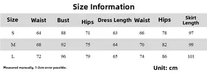 Size information chart for backless deep V halter dress and mesh skirt set in centimeters