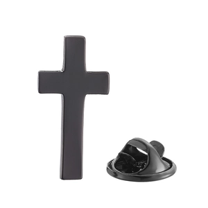 Classic black metal cross brooch with butterfly clutch for suits and lapels