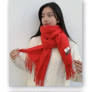 Solid Color Winter Warm Scarf Imitation Cashmere Tassel Shawl Elegant Wrap For Women Soft Comfortable Neckwear