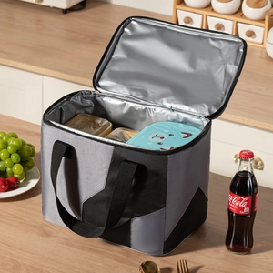 Large insulated lunch bag with gray-black design and aluminum foil lining for picnics