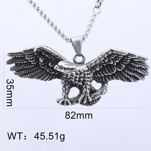 Detail view of large silver eagle pendant with 82mm width and 45.51g weight dimensions