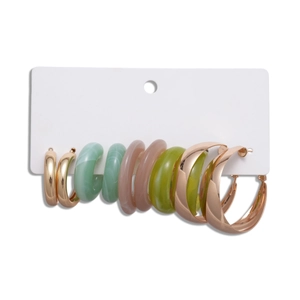 Ten-piece set of acrylic and metal hoop earrings in assorted marble and gold finishes