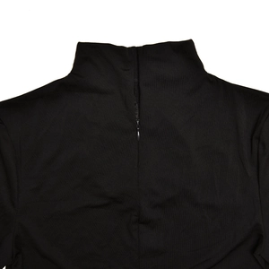 Close-up of invisible back zipper and lace fabric texture on the black summer set