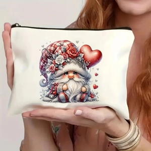 Trousse à maquillage gnome de Noël blanche avec chapeau à carreaux et ballon