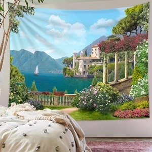 Wandbehang mit mediterraner Seelandschaft als dekorative Schlafzimmer-Hintergrunddeko