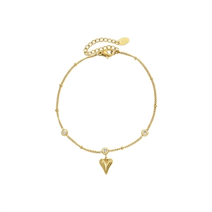 18K gold plated titanium anklet with heart pendant and cubic zirconia on thin chain