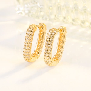 Orecchini a Cerchio Geometrici a Forma di U in Zirconia per Donna Rame Placcato Oro con Strass Gioielli Minimalisti Francesi