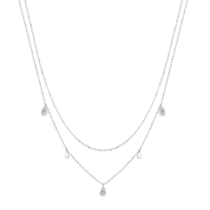 Collier double rang en argent S925 avec pendentifs goutte et zircons brillants