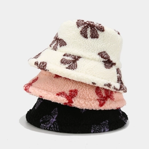 Cappello Da Pescatore Donna Inverno Caldo Peluche Lana Di Agnello Stampa Farfalla Moda All Aperto Morbido
