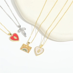 Classic French vintage heart and geometric zircon pendants on gold and silver chains