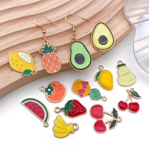 Assorted colorful enamel fruit charms and earrings made of gold-plated alloy for DIY jewelry