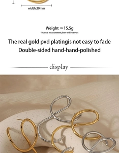 Detailed size specifications for irregular gold and silver double-sided hand-polished earrings