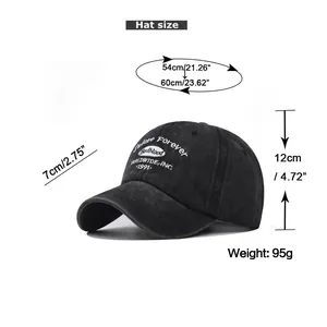 Size chart for 1991 embroidery baseball cap showing dimensions and 95g weight specs