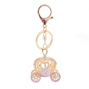 Porte-clés carrosse citrouille doré avec strass scintillants et breloque coeur pour sacs
