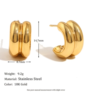 Boucles d'oreilles créoles doubles en acier inoxydable plaqué or 18 carats poli brillant