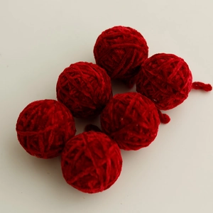 Set of 6 dark red velvet yarn balls for DIY Christmas tree ornaments and floral crafts