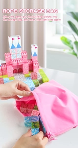 Pink drawstring storage bag for castle magnetic building blocks with rope closure