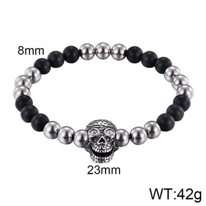 Fashion Men Stainless Steel Skull Beaded Bracelet Rhinestone Eyes Punk Gothic Jewelry Matte Beads Cool Biker Ornament