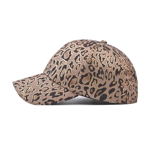 Leopard print faux suede baseball cap with gold foil details and curved brim for unisex