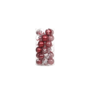 Set of 30 red and clear 6cm painted Christmas ball ornaments in a cylindrical container