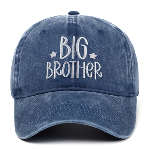 Retro washed navy denim baseball cap featuring Big Brother embroidery and white stars