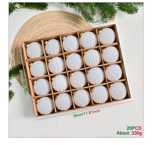 Set of 20 white velvet Christmas balls with 6cm diameter and embossed texture patterns
