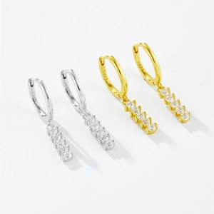 S925 sterling silver hoop earrings with chain pendant in gold and silver finish