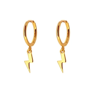 Minimalist S925 sterling silver lightning bolt hoop earrings in polished gold finish