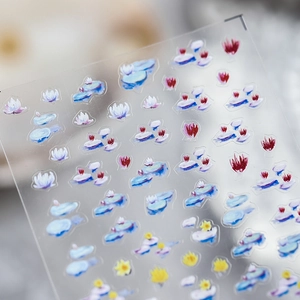 Impressionist Water Lily Nail Art Stickers Ultra Thin Waterproof Transparent Matte Oil Painting Floral DIY Manicure Decor