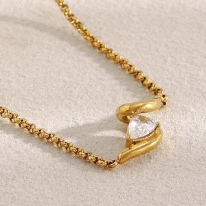 18K gold plated stainless steel necklace featuring a water drop zircon and pearl pendant