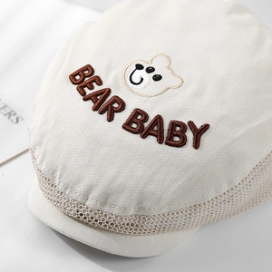 Toddler summer mesh sun hat with cute bear embroidery and breathable brim design