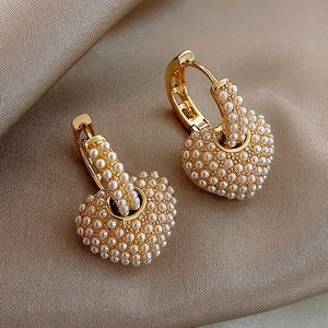 Orecchini A Cuore Vintage Lega Placcata Oro Imitazione Perla Artificial E Perno In Acciaio Gioielli Geometrici Per Donna