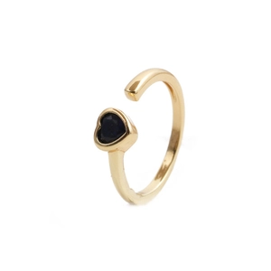 Elegant gold-tone copper open ring featuring a sparkling blue heart-shaped gemstone