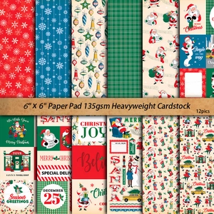 Christmas greeting cardstock set with 12 Santa Claus and snowflake pattern designs