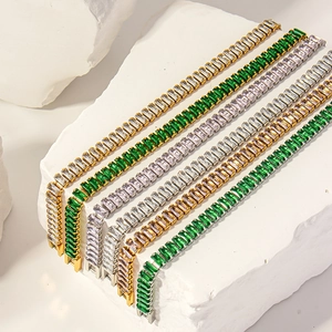 Luxurious 18K gold plated stainless steel tennis bracelet with colorful trapezoid zircons
