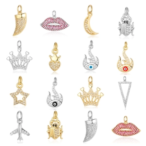 Copper Cubic Zirconia Charms Pendants Heart Star Moon Crown Evil Eye Jewelry Making Accessories For Women Girls