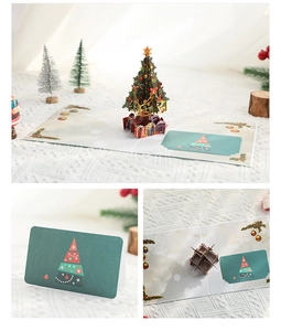 Vues détaillées de la carte de Noël créative avec sapin en 3D et design festif