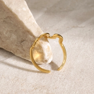 Minimalist 18k gold plated stainless steel wave ring with an adjustable open band design