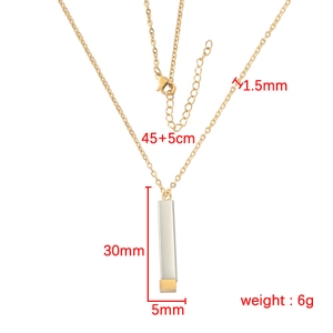 Collier cylindrique en acier inoxydable poli, pendentif 30mm x 5mm et chaîne 45+5cm