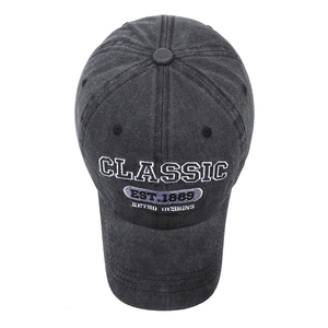 Classic retro washed cotton baseball cap with vintage white embroidery in charcoal gray