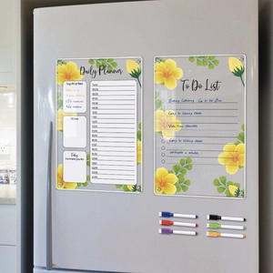 Clear acrylic magnetic weekly planner for fridge with 6 colored markers and to-do list