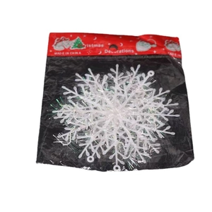 White 6cm glitter snowflake Christmas tree hanging ornament in retail packaging